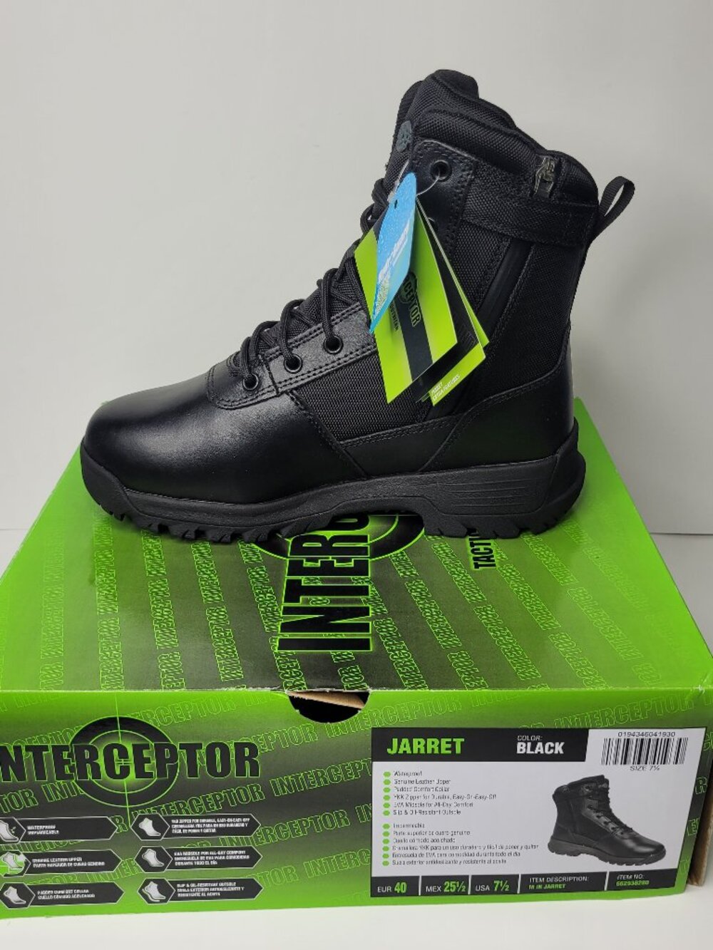 Interceptor black leather Jarret waterproof slip resistance utility boots size 8